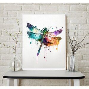 11x14 Dragonfly Watercolor Oil Painting‎ Art Print